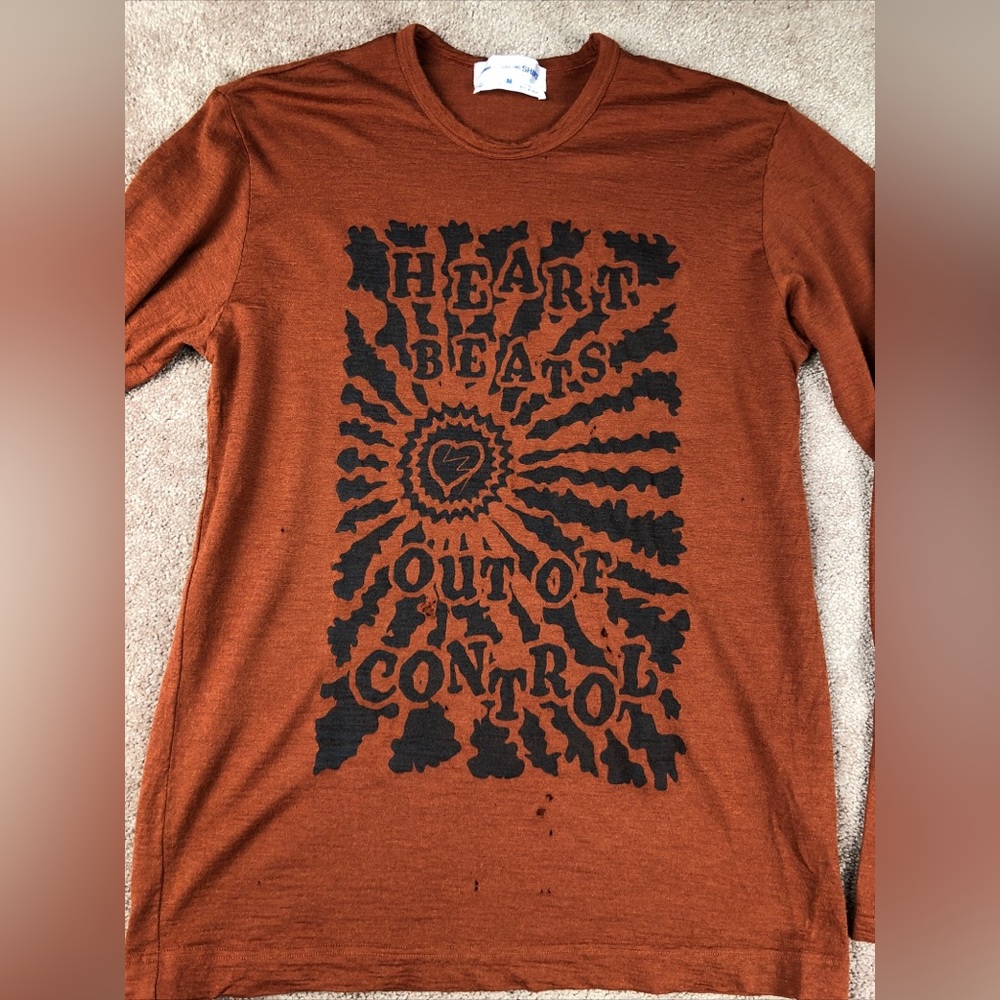 Vintage Comme Des Garcons Heart Beats Out Of Control Wool LS Tee Size M